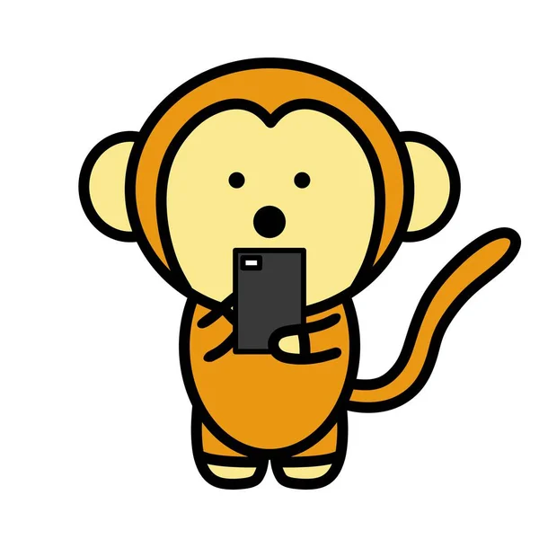 Illustration Eines Affen Der Ein Smartphone Bedient — Stockfoto