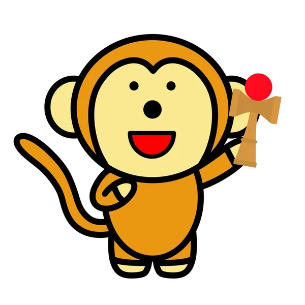 Ilustrace Opice Držící Japonskou Kendamu — Stock fotografie