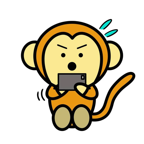 Ilustrasi Monyet Yang Kecanduan Permainan Smartphone — Stok Foto