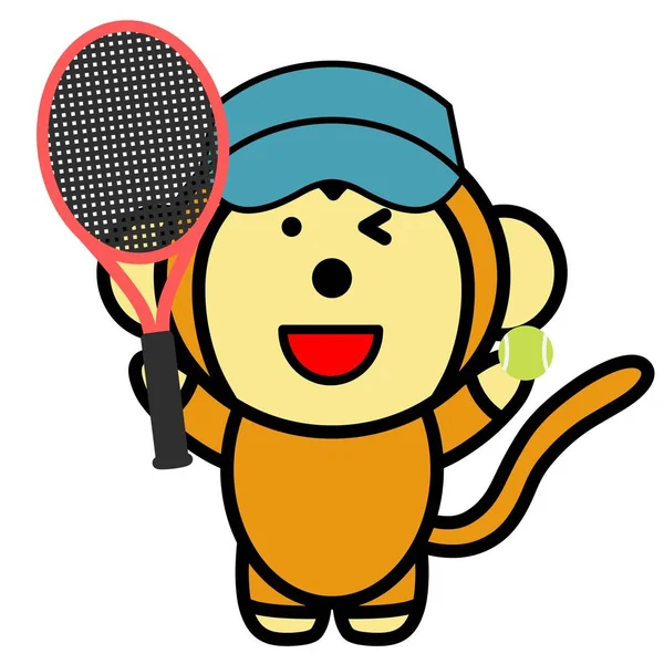 Une Illustration Singe Tenant Une Raquette Tennis — Photo