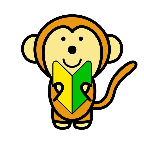 Illustration Eines Affen Mit Einem Fahranfängeraufkleber — Stockfoto