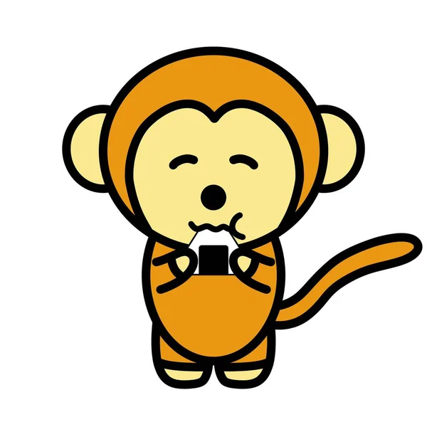 Uma Ilustração Macaco Comendo Bola Arroz — Fotografia de Stock