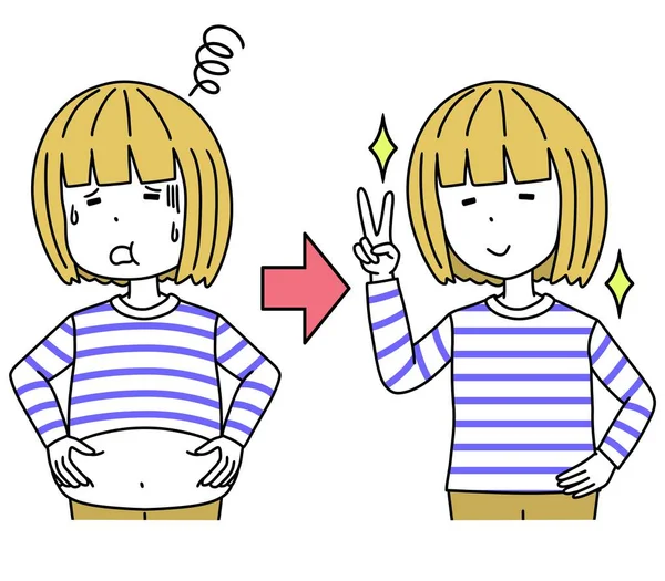 体重を減らす前と後の女性のイラスト — ストック写真