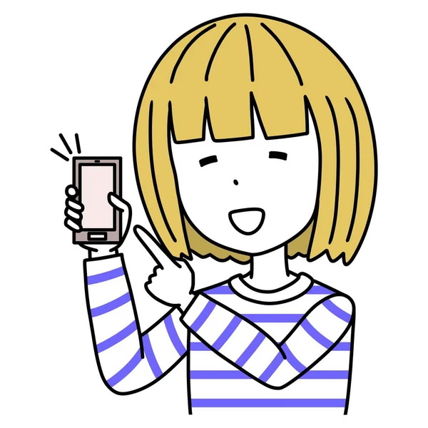 Een Illustratie Van Een Vrouw Die Naar Een Smartphone Wijst — Stockfoto