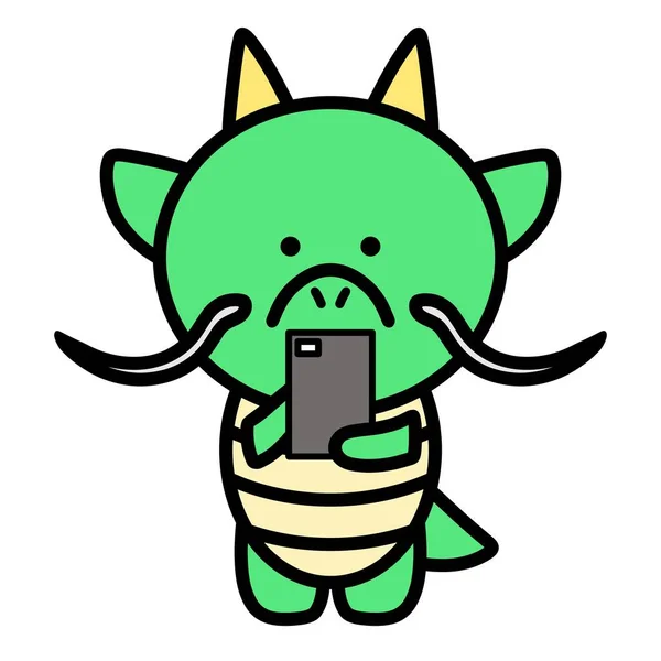 Uma Ilustração Dragão Operando Smartphone — Fotografia de Stock