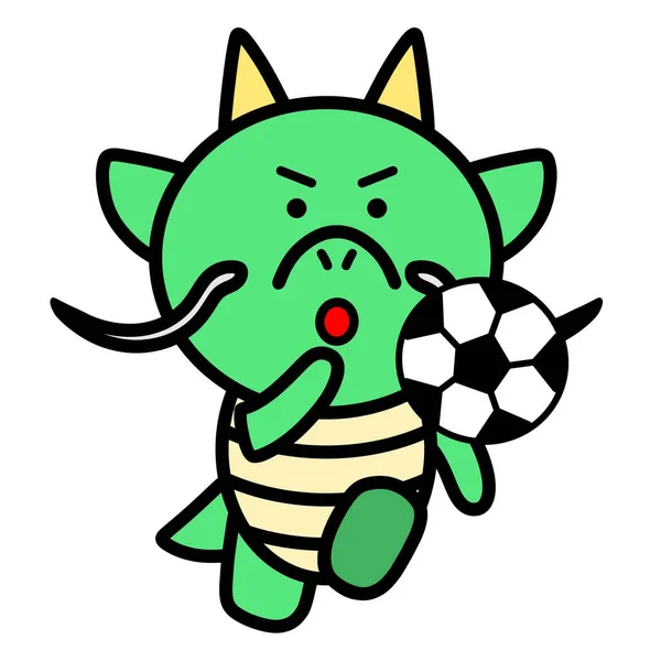 an illustration of dragon kicking a soccer ball