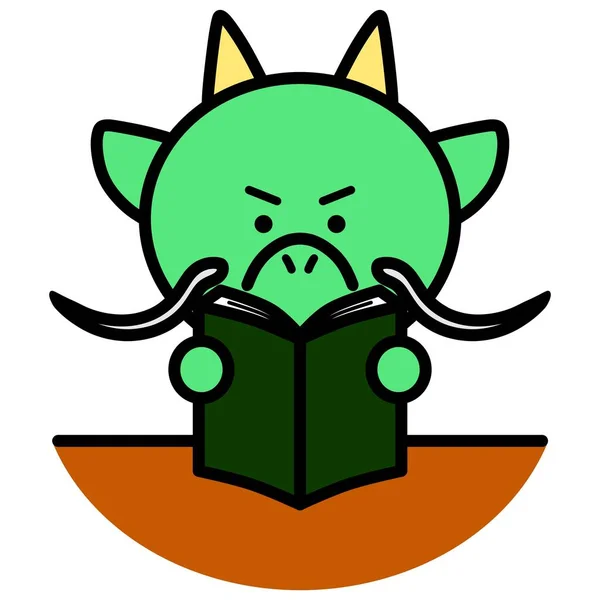 an illustration of dragon reading a book