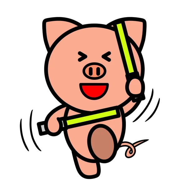 Una Ilustración Cerdo Agitando Palo Resplandeciente — Foto de Stock