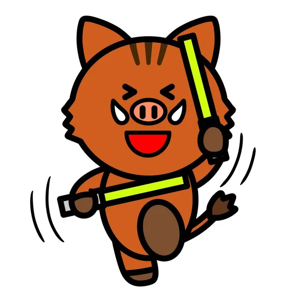 Illustration Boar Waving Glow Stick — Stock Photo, Image