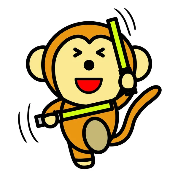 猴子挥动一根辉光棒的图画 — 图库照片