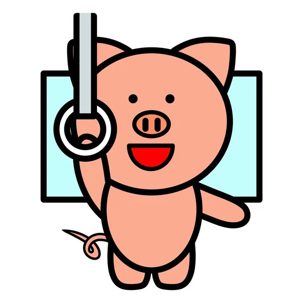 Ilustracja Świnia Chwytająca Pasek Pociągu — Zdjęcie stockowe