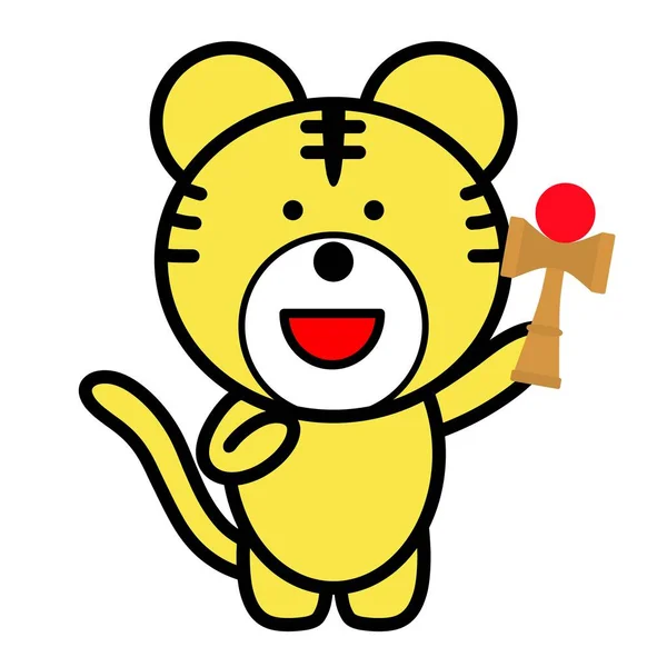 Illustrazione Tigre Con Mano Kendama Giapponese — Foto Stock