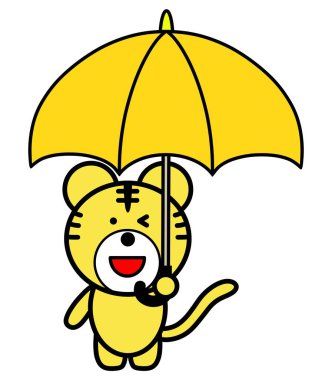 Bir şemsiye tutan kaplanın resmi.