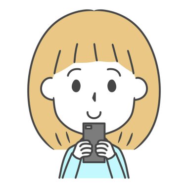 Akıllı telefona bakan bir kadının çizimi.