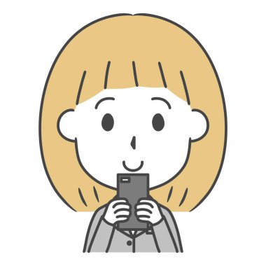 Akıllı telefona bakan takım elbiseli bir kadının resmi.