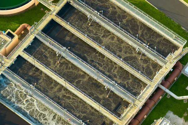 Aerial View Modern Water Cleaning Facility Urban Wastewater Treatment Plant — Photo