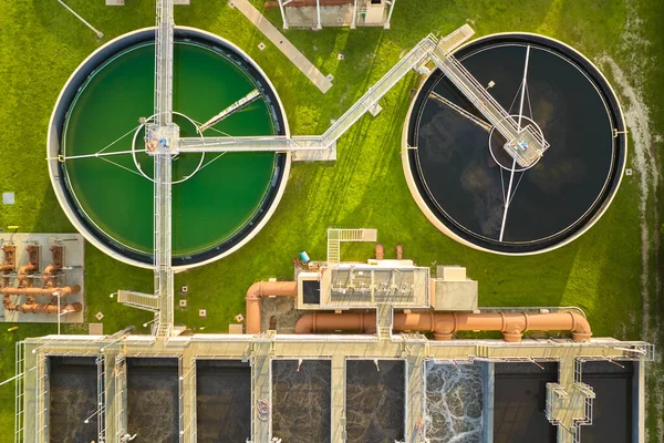 Aerial View Modern Water Cleaning Facility Urban Wastewater Treatment Plant — Photo