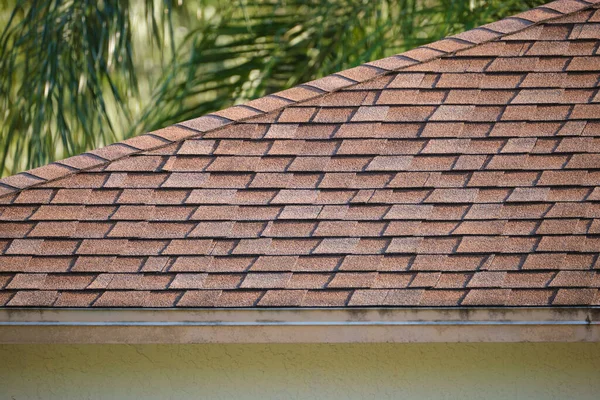 Closeup House Roof Top Covered Asphalt Bitumen Shingles Waterproofing New — Fotografia de Stock