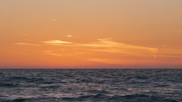 Dramatic Bright Red Sky Ocean Sunset Soft Evening Clouds Sea — Stockvideo