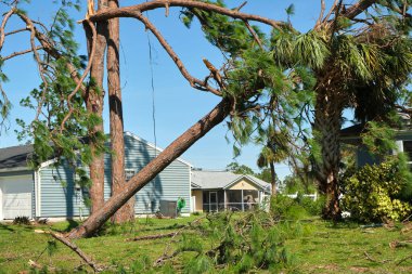 Florida 'daki Ian kasırgasından sonra kiremitleri eksik olan hasarlı bir çatı. Doğal afetin sonuçları.