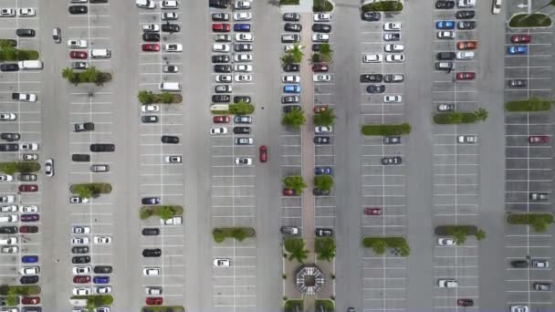 Aerial View Large Parking Lot Many Parked Colorful Cars Carpark — Stock video