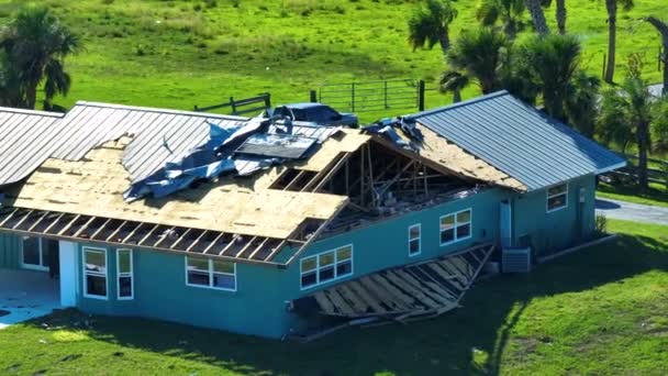 Ураган Знищив Дах Будинків Флориді Стихійне Лихо Його Наслідки — стокове відео