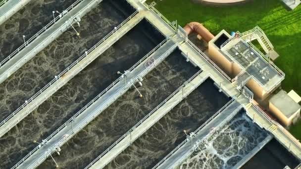 Aerial View Modern Water Cleaning Facility Urban Wastewater Treatment Plant — Stockvideo