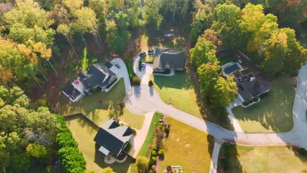 在南卡罗来纳州郊区的黄树之间 空中俯瞰着新的家庭住宅 美国郊区的房地产开发 — 图库视频影像