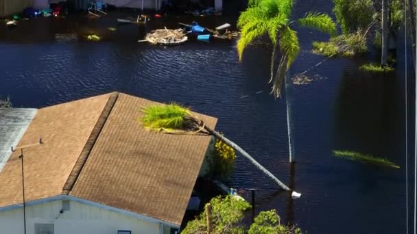Översvämmade Hus Orkanen Ian Nederbörd Florida Bostadsområde Konsekvenser Naturkatastrofer — Stockvideo