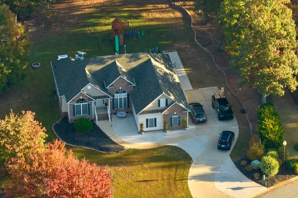 Aerial View New Family House Yellow Trees South Carolina Suburban — Stock Photo, Image