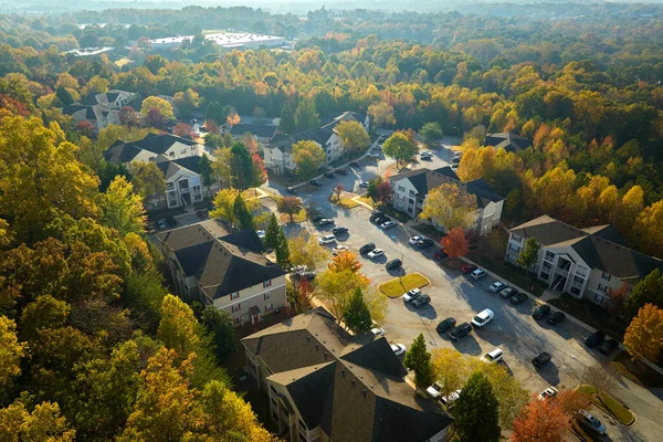 Aerial View New Apartment Houses Yellow Trees South Carolina Suburban Stock Photo