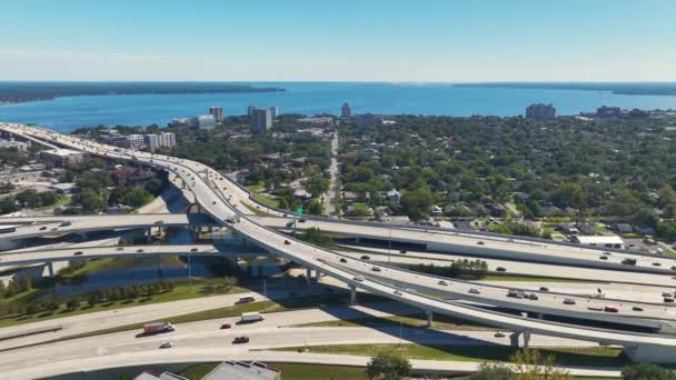 Aerial View Jacksonville City High Office Buildings American Freeway Intersection — Stock Video
