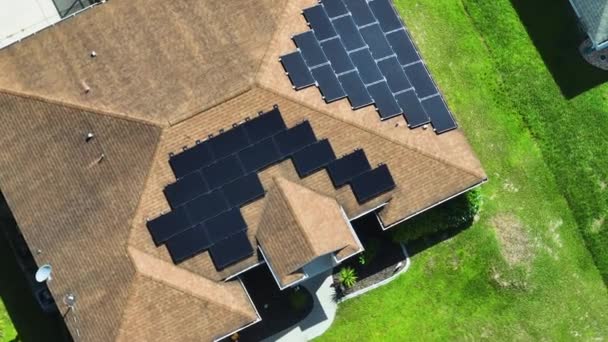 Aerial View Typical American Building Roof Rows Blue Solar Photovoltaic — Stok video