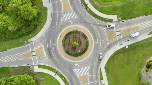 Aerial View Road Roundabout Intersection Moving Cars Traffic Rural Circular — Stock video