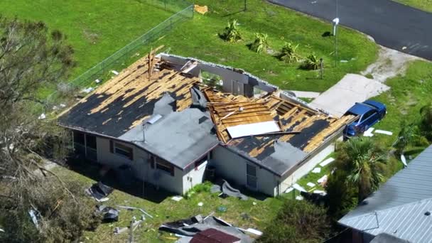Hurricane Ian Destroyed House Roof Florida Residential Area Natural Disaster — Stock Video