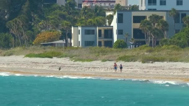 砂浜の海水浴場で日光浴や海での休暇を楽しむ人々 — ストック動画
