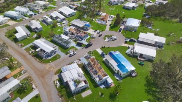 Severely Damaged Houses Hurricane Ian Florida Mobile Home Residential Area — Stock Video