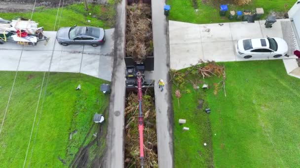 Aerial View Hurricane Ian Special Aftermath Recovery Dump Truck Picking — Stock Video