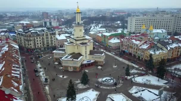 Vista Aérea Del Centro Ivano Frankivsk Ucrania Antiguos Edificios Históricos — Vídeos de Stock