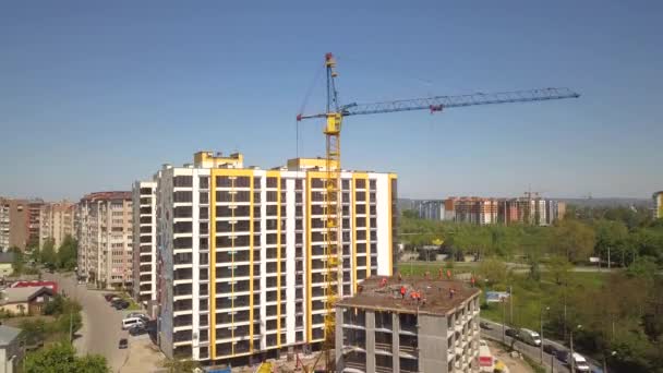 High Industrial Tower Crane Construction Site New Residential Building — Stock Video