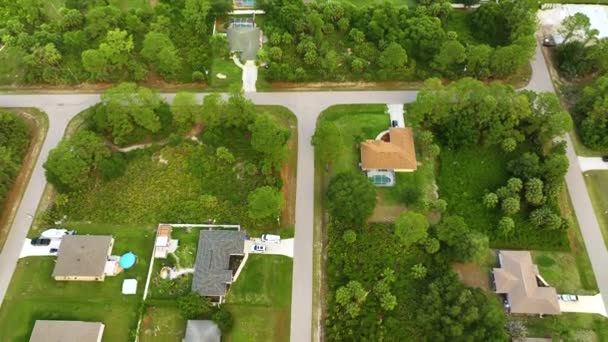 Widok Lotu Ptaka Podmiejskie Domy Prywatne Między Zielonymi Palmami Florydzie — Wideo stockowe