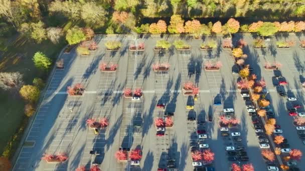 Aerial View Large Parking Lot Many Parked Colorful Cars Carpark — Stockvideo