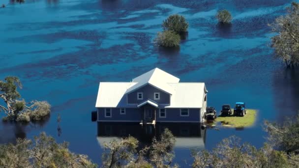 Flooded Farm House Hurricane Ian Rainfall Florida Residential Area Consequences — Video