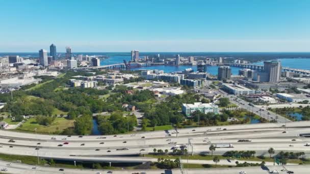Vue Aérienne Ville Jacksonville Avec Des Immeubles Bureaux Élevés Une — Video