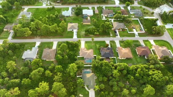Ilmakuva Pikkukaupunki Amerikka Esikaupunki Maisema Yksityiskodeissa Välillä Vihreitä Palmuja Floridassa — kuvapankkivideo