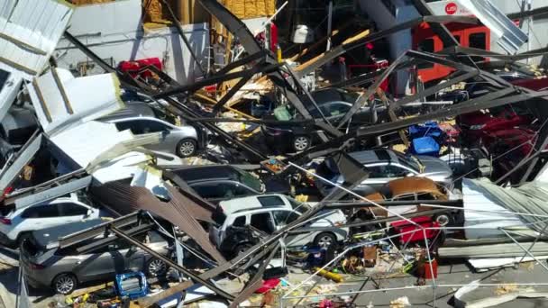 Hurricane Ian Destroyed Industrial Building Damaged Cars Ruins Florida Natural — Stock Video