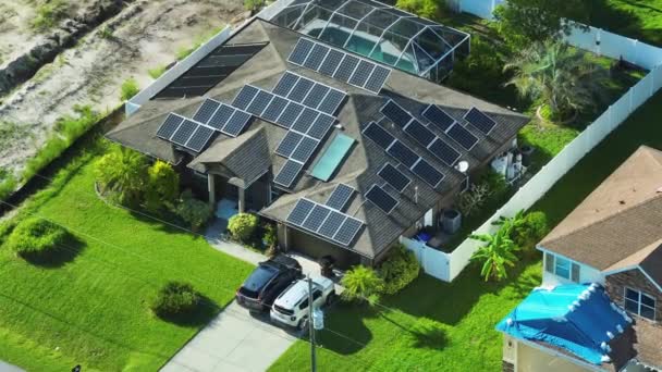 Standard American Residential House Rooftop Covered Solar Photovoltaic Panels Producing — Stock Video