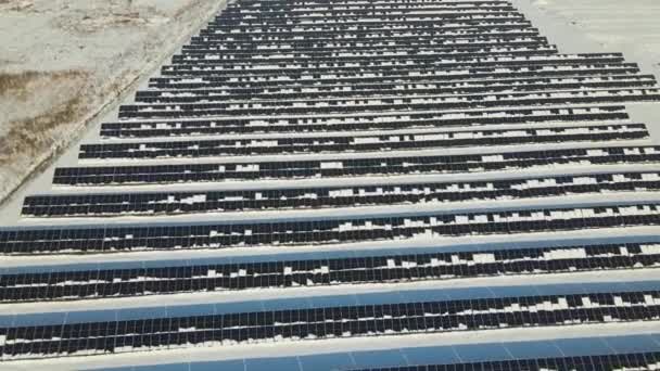 Aerial View Electrical Power Plant Solar Panels Covered Snow Melting — Video Stock