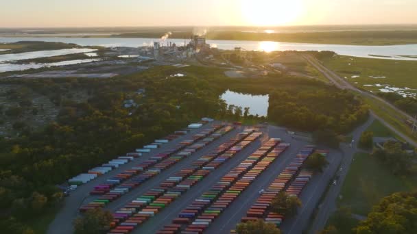 Aerial View Large Cargo Container Yard Rows Freight Containers Big — Stock video