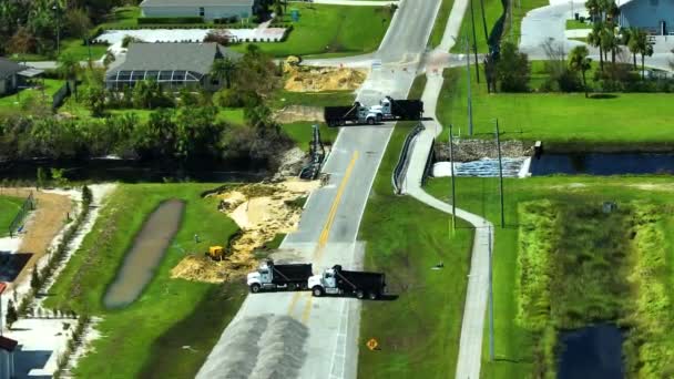Aerial View Damaged Road Bridge River Flood Water Washed Away — Stock Video